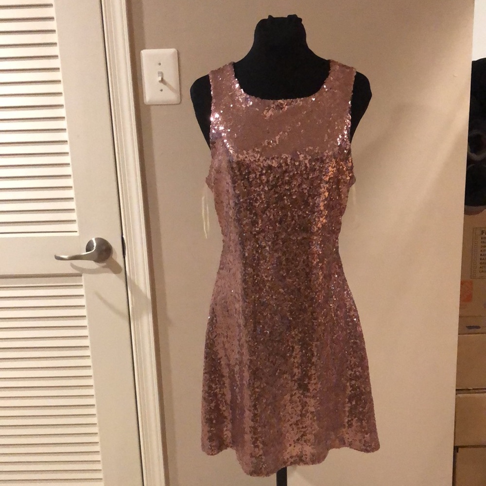 Rose gold sparkly sequined dress junior size 9 made by speechless